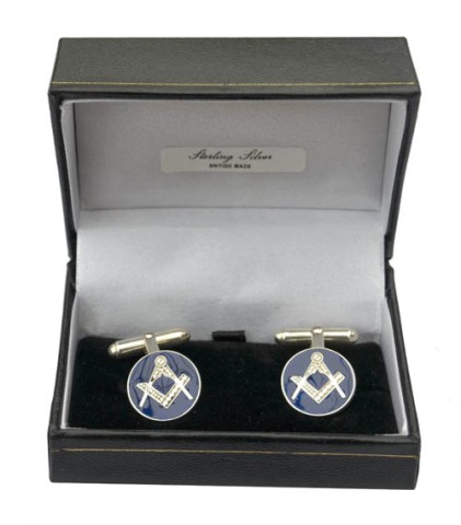 Sterling silver Masonic blue enamel cufflinks