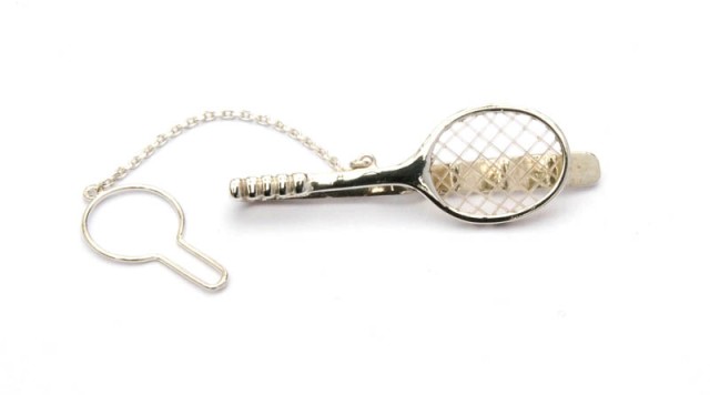Silver Tennis Racquet Tie Slide