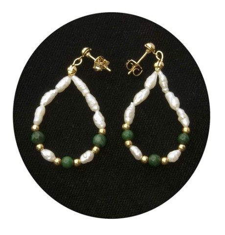 Freshwater Pearl & Green Malachite Earrings